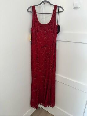 Vintage Sean Collection Deep Red Beaded Embellished Maxi Dress